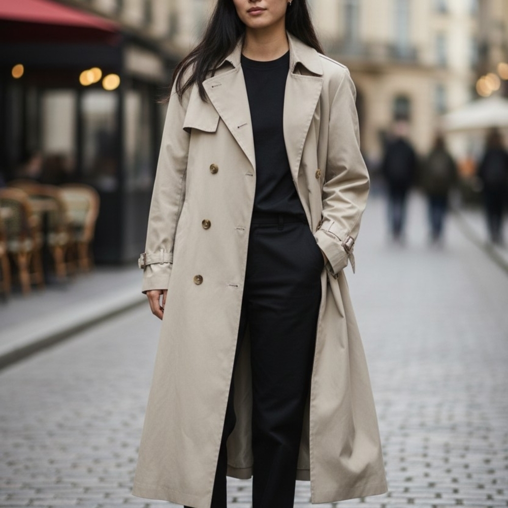 London Fog Beige Long Double-Breasted Trench Coat